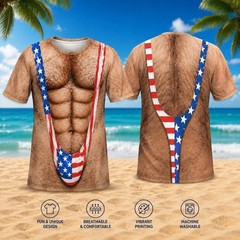 Funny 3D T-Shirt Hairy Body Mankini American Flag Costume Gag Gift