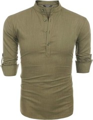 COOFANDY Men’s Cotton Linen Henley T-Shirt Long Sleeve Hippie Casual Beach green