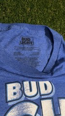 Bud Light Football Club Shirt Mens Large Blue Game Time Helmet 82 Beer Promo Tee