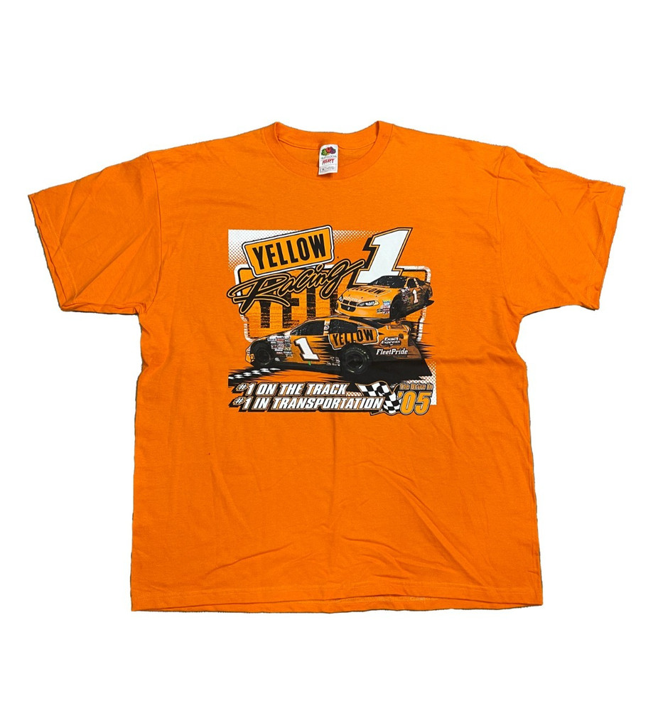 Vintage Yellow Orange Y2K NASCAR Racing Graphic T-Shirt Sz XL
