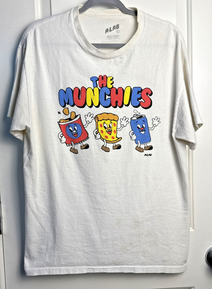 A-Lab Men’s T-Shirt The Munchies Funny Graphic Large White Streetwear Thrashed