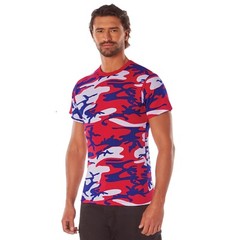 Men’s American Camo Short Sleeve T-Shirt – Rothco Red White Blue Color Camo Tee