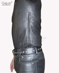Black Leather Round Neck T shirt Slimfit with zip details, Fits Great