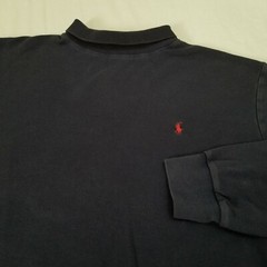 Vintage 90s Polo Ralph Lauren Turtleneck T Shirt Navy Blue Red Pony Logo Large
