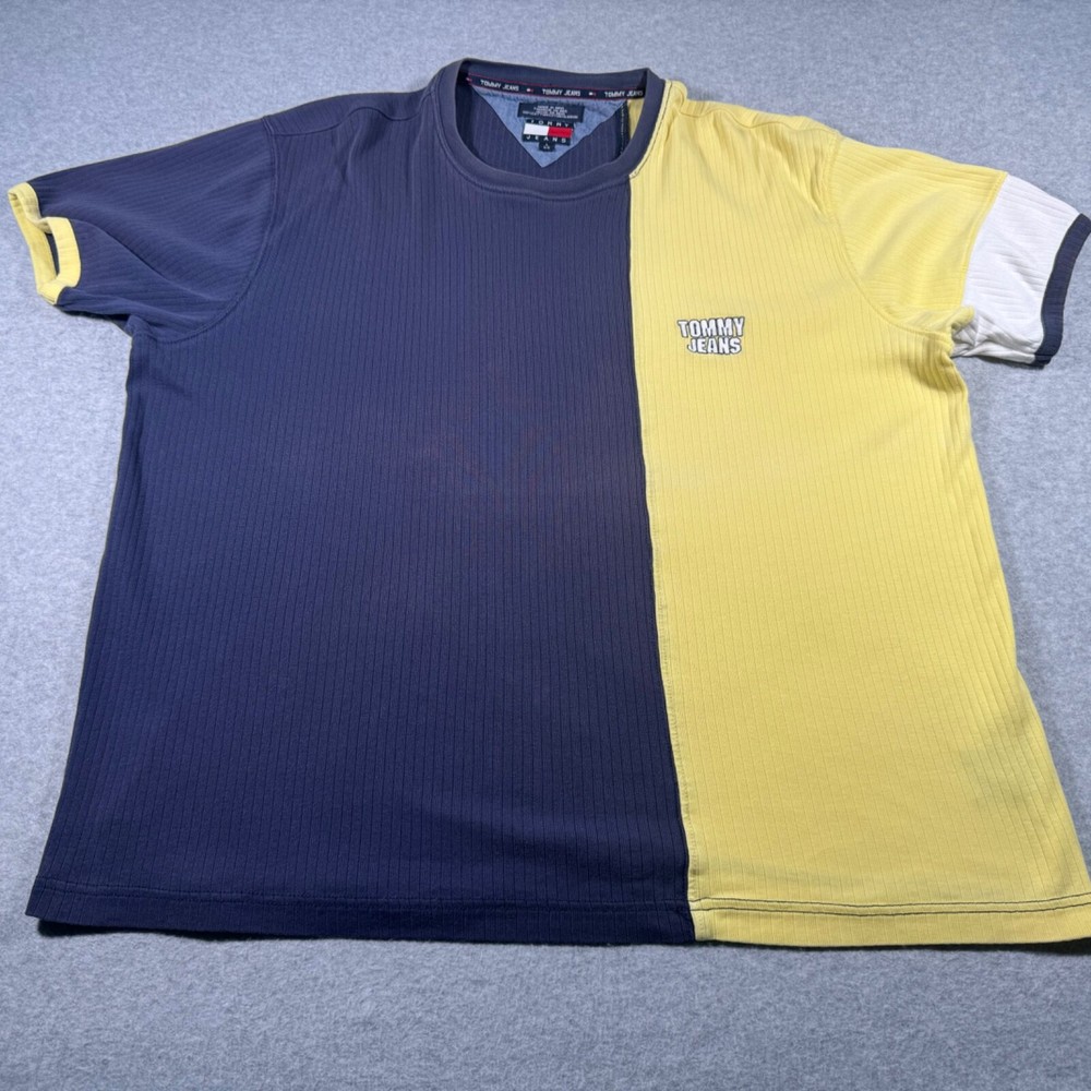 Tommy Jeans Shirt Adult Extra Large Navy Blue Yellow Casual Tri Color Mens