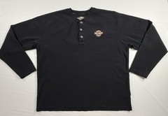 Vintage Harley Davidson Henley Shirt Mens XL 3 Button Wings Back Hit *See Pics