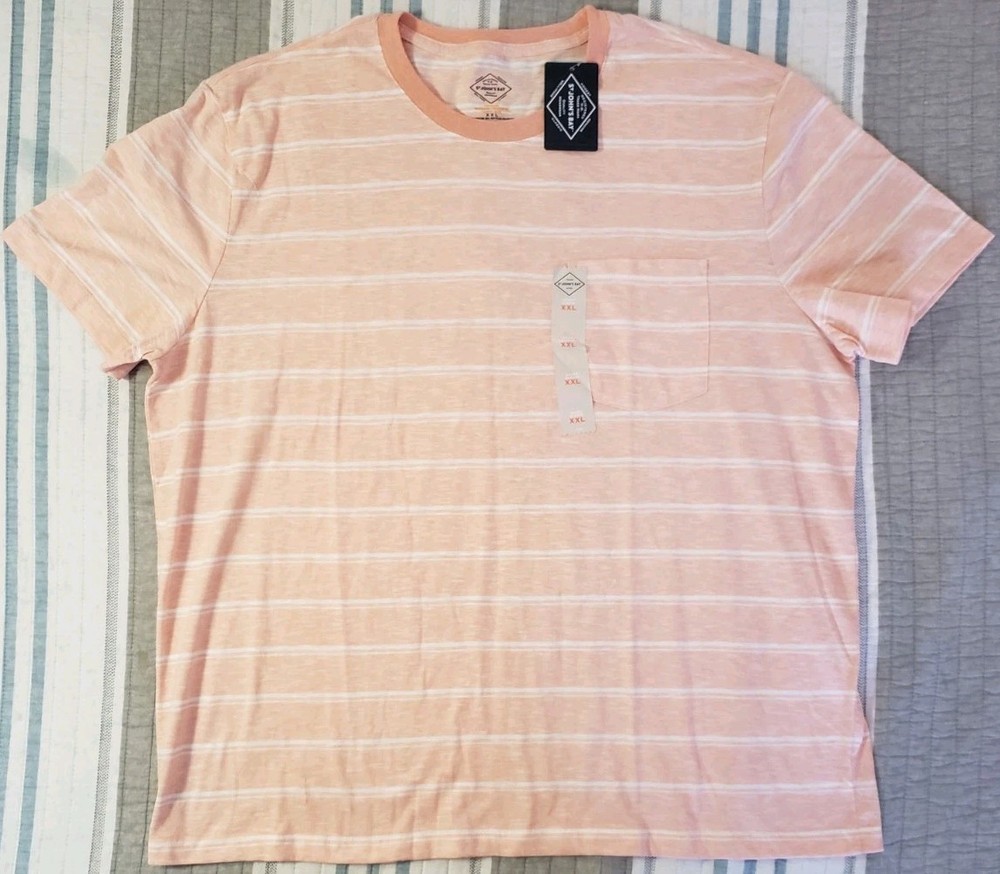 St. John’s Bay Men’s Pocket T-Shirt XXL Peach Heather Striped Short Sleeve NWT
