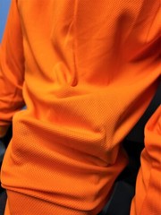 Orange Long Sleeve Safety Shirt With Hoodie, Quick Dry Polyester Birdeye mesh