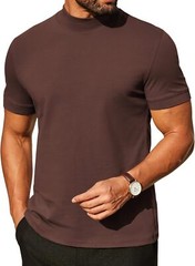 Mens Premium Cotton Short Sleeve Mock Turtleneck Half Neck Basic Tee Casual Fit
