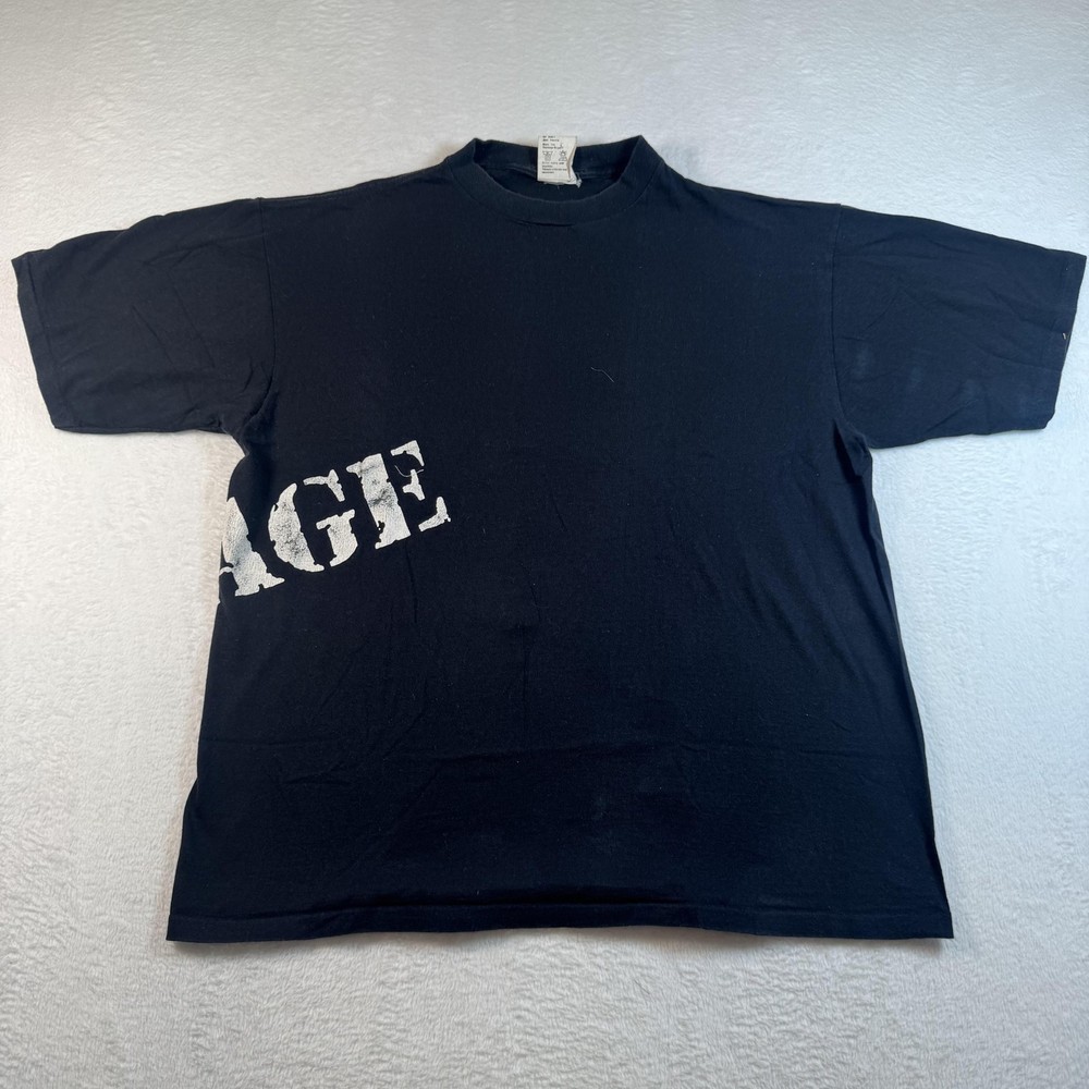 Damage Shirt Mens Large Black Wrap around Logo Graphic Tee Made USA Streetwear