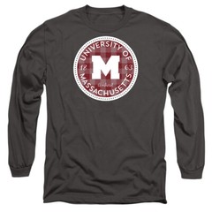 Massachusetts Adult Long Sleeve T-Shirt Plaid Badge, Charcoal, S-3XL