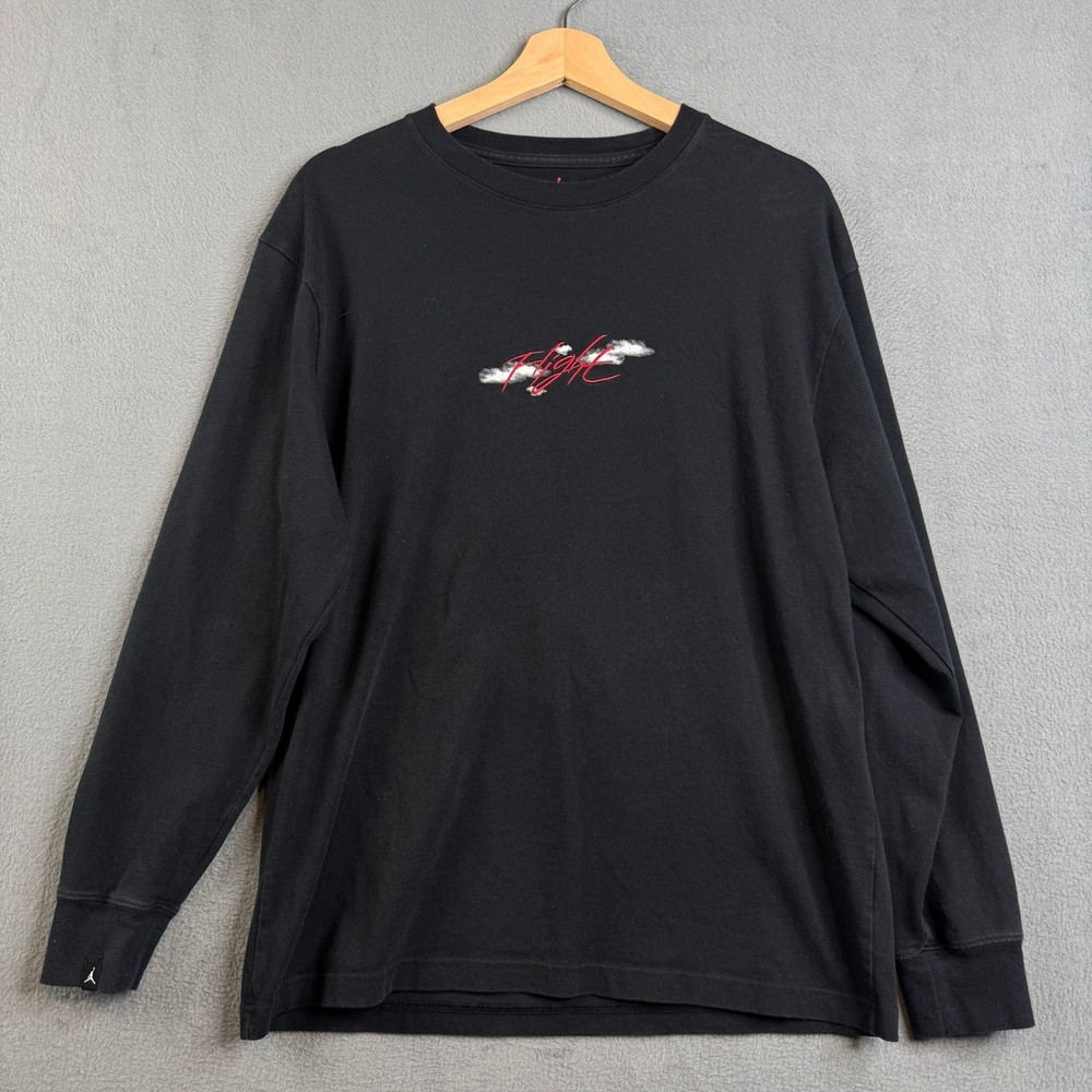 Jordan Mens Flight Long Sleeve Graphic T-Shirt Black Red Size M 100% Cotton