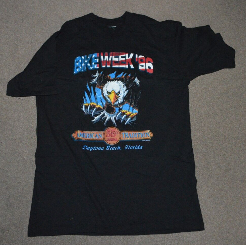 Vtg 1996 Daytona Beach Florida Bike Week 2-Sided Shirt Eagle Ryder Sports.