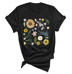 Colorful Flower Unisex Cotton Black t-shirt S-234XL