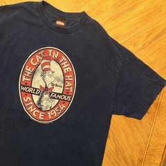 Vintage Dr. Seuss The Cat In The Hat T-Shirt Men’s Size XL Navy World Famous Y2K