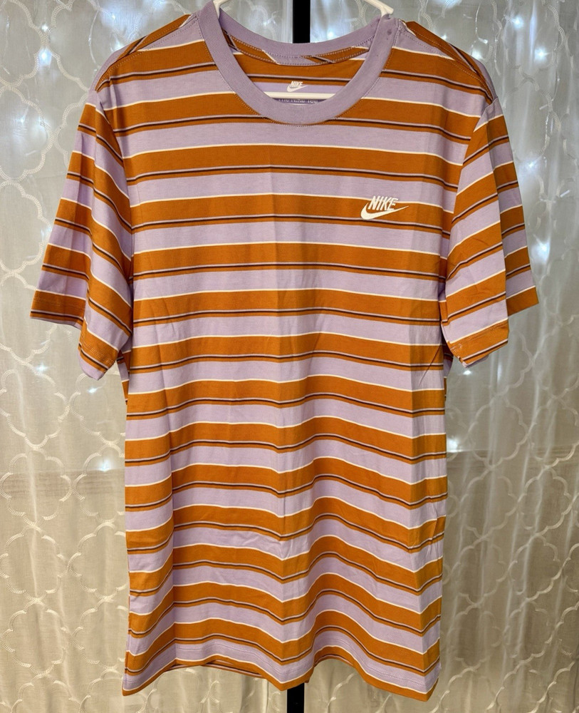 Nike The Nike Tee Jersey Cotton Striped Crew Neck T-Shirt Men M Purple/Orange
