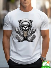 Men’s 100% Cotton Graphic T-Shirt – Bear Streetwear Design, Casual Fit