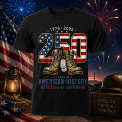 250 Years-Veteran Tribute Boots Dog Tag Heritage T-Shirt 4th of July