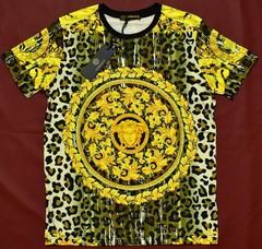 Versace Medusa Leopard Baroque Print T-Shirt Black Gold Style Tee Size M
