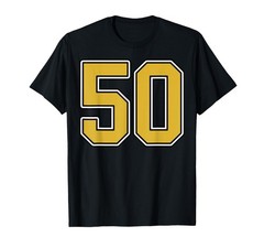 Old Gold Black White Sports Number 50 Jersey Uniform Player T-Shirt