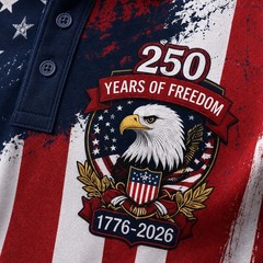 American Flag Eagle Golf Polo, USA 250 Years Freedom 1776-2026 Patriot (S-5XL)