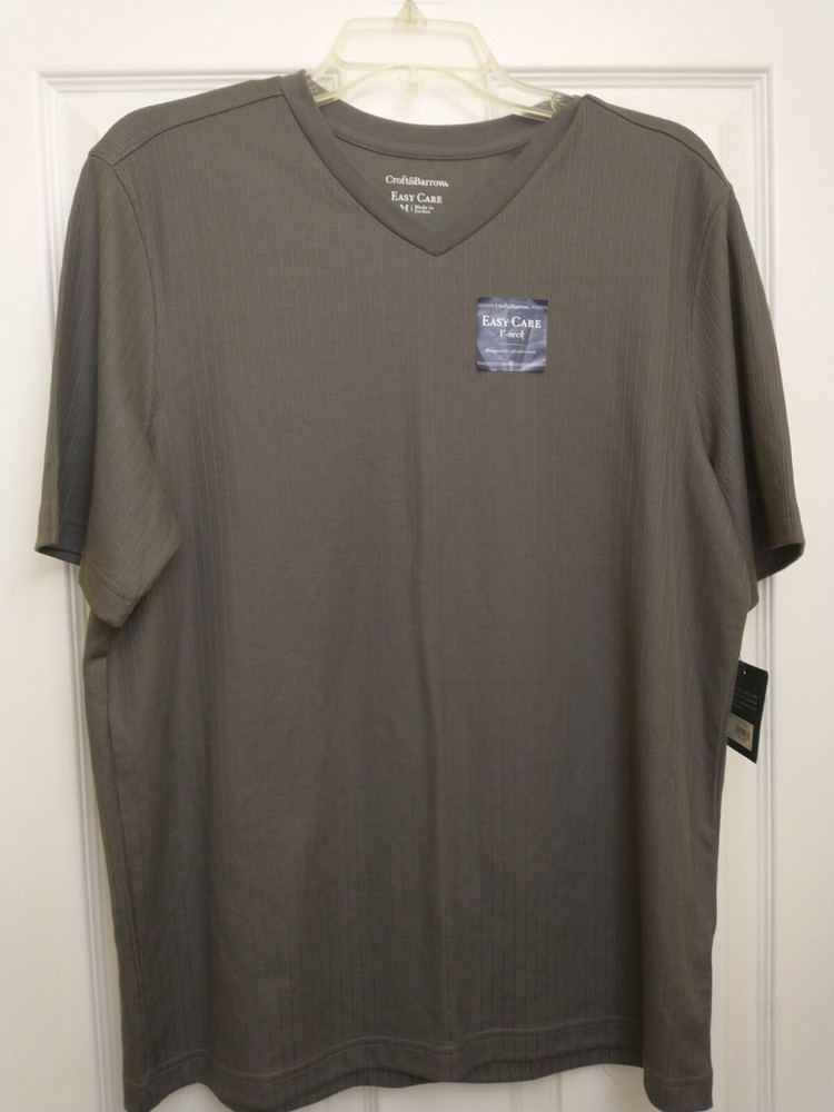 Croft & Barrow Easy Care V-Neck Shirt Men’s Medium Gray Short Sleeve