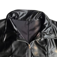 Men T-shirts Short Sleeve Shirts Zip Nightclub Stage Tops Black PU Leather Tees