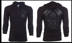 AMERICAN FIGHTER Black on Black AVERETT Long Sleeve Henley Hoodie T-shirt NWT