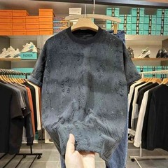 Men Luxury Fashion Trendy Ripped Sequin Diamond Rhinestone Summer T-shirt