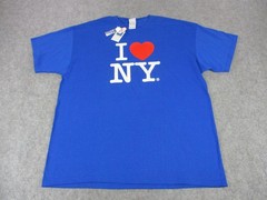 I Love NY Shirt Mens 2XL Blue Graphic Tee T-Shirt Fruit of the Loom Heavy Cotton