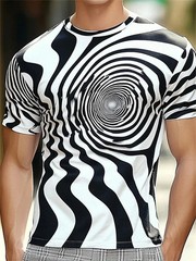 Funny Optical Illusion Graphic T Shirt For Men 3D Printed Art Abstract.