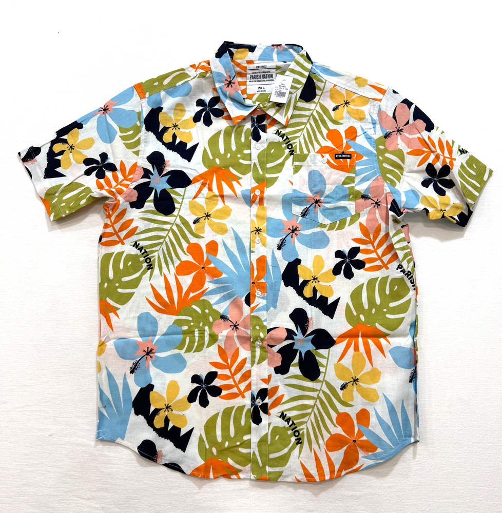 Paris Nation Men’s Button Down Shirt White Tropical Linen Blend Comfort 2XL 4XL