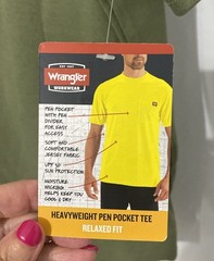 Wrangler Men’s Heavyweight Pen Pocket Tee Shirt Top Green 2XL (50-52) NWT