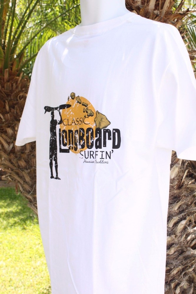 White Longboard Surfing Hawaiian Traditions Islands Graphic Men Women T-Shirt
