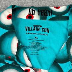 Universal Studios Villain-Con Shirt Mens XL Teal Minion Eye Print Rayon Button