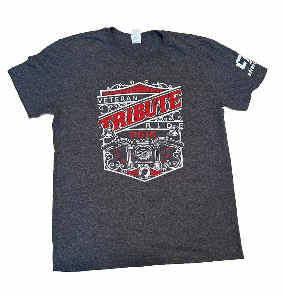 Veteran Tribute Ride 2016 POW Large Harley Davidson Motorcycle T-Shirt USA Flag