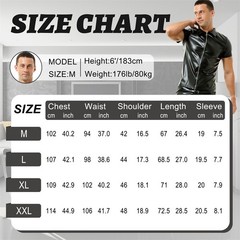 Men T-shirts Short Sleeve Shirts Zip Nightclub Stage Tops Black PU Leather Tees