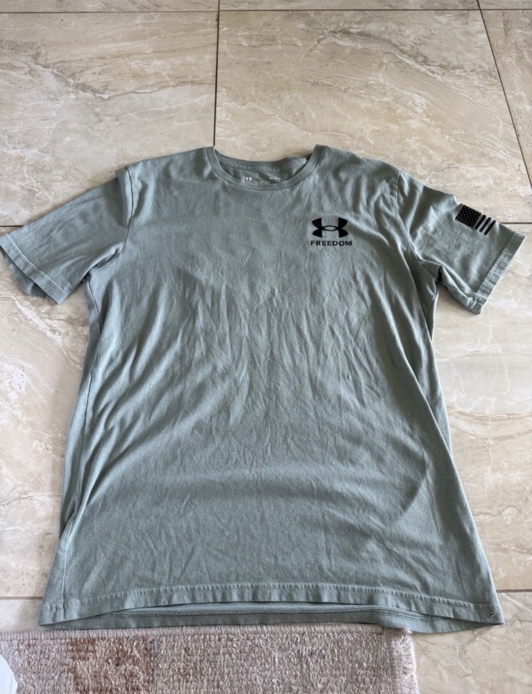 Under Armour Freedom Flag Graphic Loose Knit Cotton Crew Neck T-Shirt M Green
