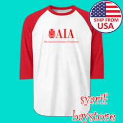 AIA American Institute Of Architects Men’s Raglan White Red Size S to 2XL