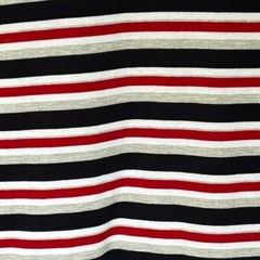 Denim & Flower Navy Blue, Red, White & Gray Striped T Shirt Size Large Crew Neck