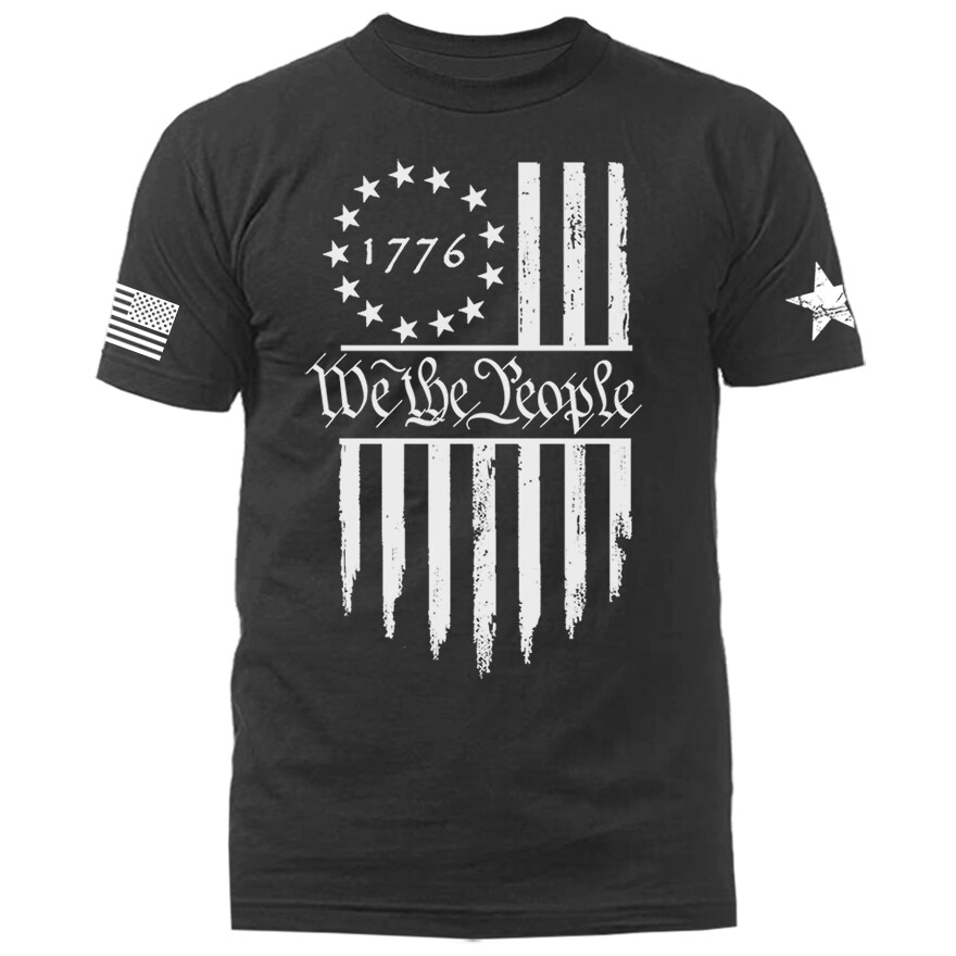 We The People Large Vertical US Flag American Pride Patriotic Graphic T-shirt