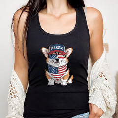 Tri Color Corgi 4th of July US American Flag Dog Patriotic Tank Top