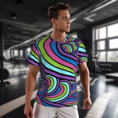 Men’s Retro Psychedelic Art T-Shirt O-Neck Short Sleeve Fun Design Gym Beach Fas