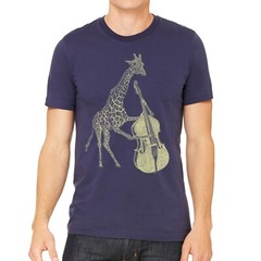 Giraffe Playing Bass T Shirt- Men’s Music Animal Tee- Guys Graphic Screen Print
