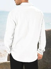 Men’s Cotton Linen Double Pocket Shirt Breathable Casual Smart Fit Holiday Gift