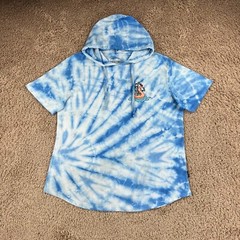 DIKOTOMY Blue White Tie-Dye Hooded Skeleton Flamingo Graphic T-Shirt Mens L