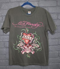 Vtg Ed Hardy T Shirt Small Skull Hearts Love Kills Slowly Christian Audiguer Y2K