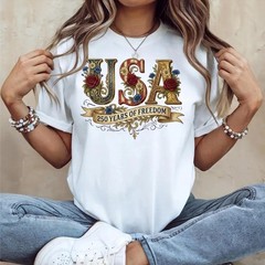 Retro USA 250 Shirt: Floral Patriotic Tshirt Independence Day Celebration