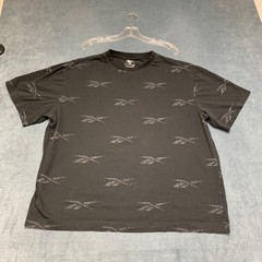 Reebok T Shirt Mens XL Black Allover Logo Graphic Casual Crew Neck Short Sleeve