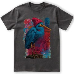 Blue Heron Bird T-Shirt Red Beanie Hat Urban Art Hipster Nature Lover Gift
